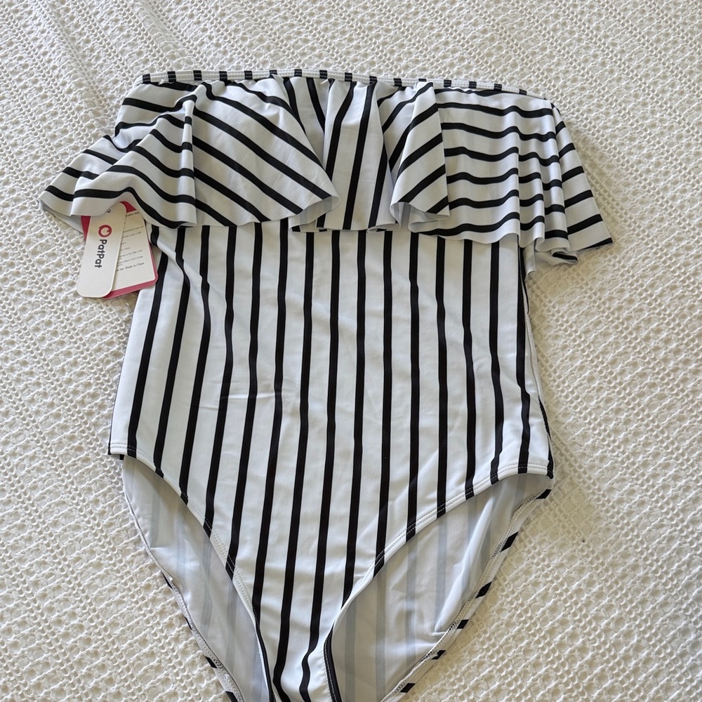 Striped Off-Shoulder Swimsuit